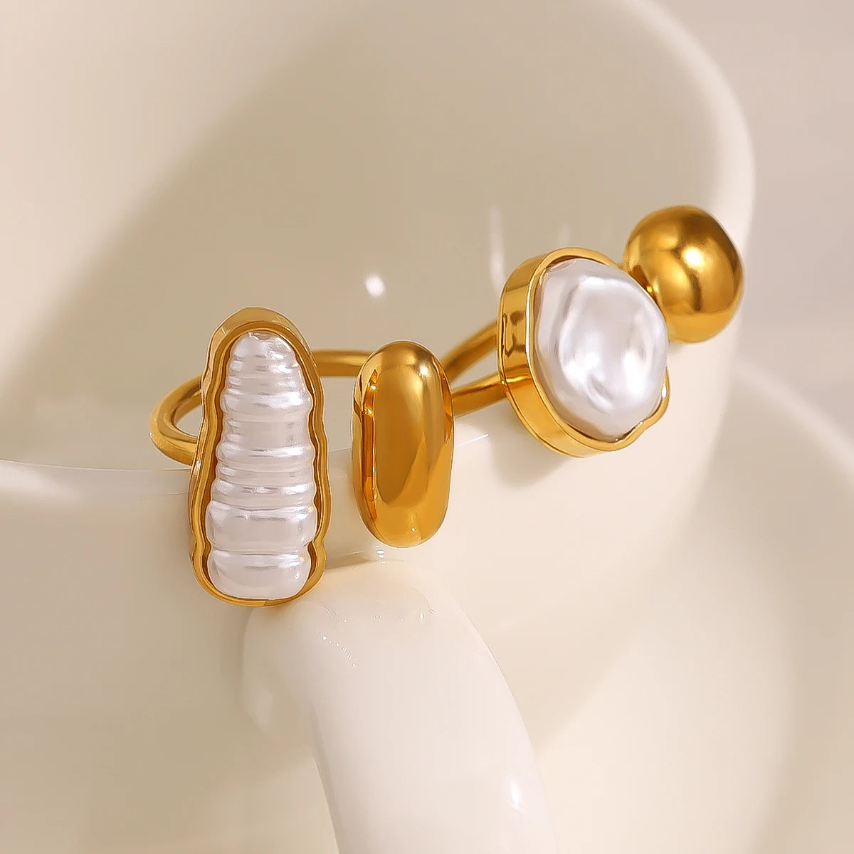 Bague Perle irrégulière, plaqué or 18K