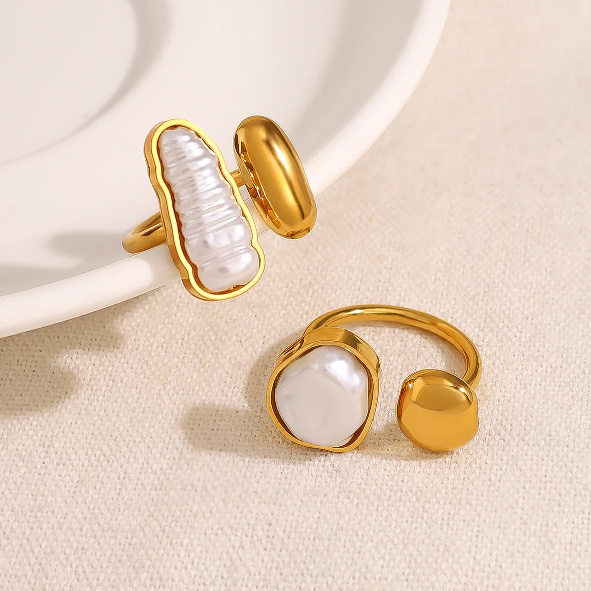 Bague Perle irrégulière, plaqué or 18K