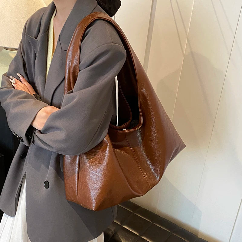 Sac à main effet cuir casual marron / cognac