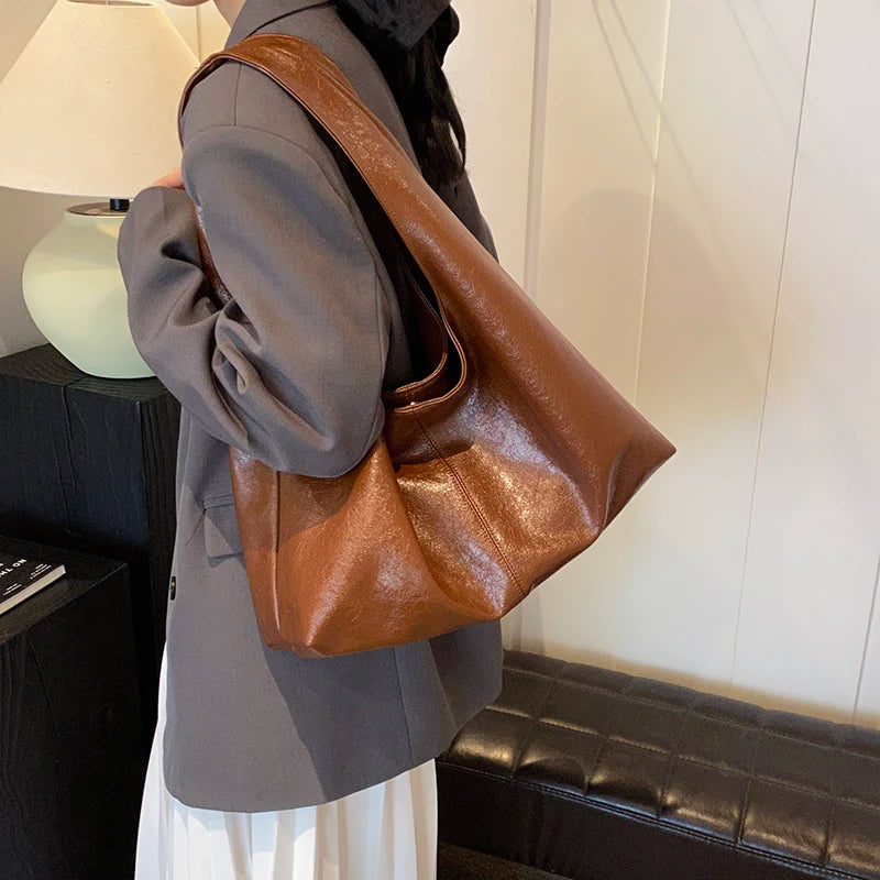 Sac à main effet cuir casual marron / cognac