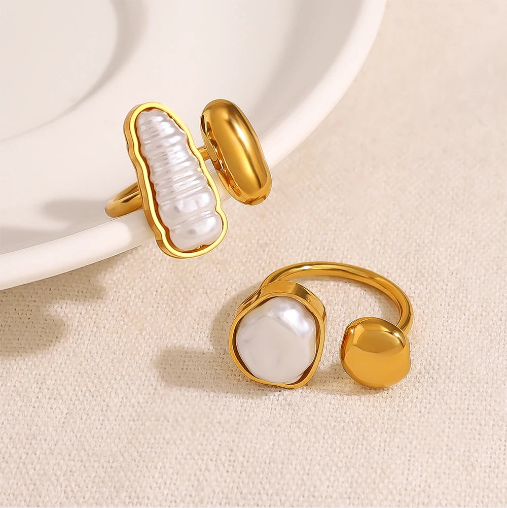 Bague Perle irrégulière, plaqué or 18K