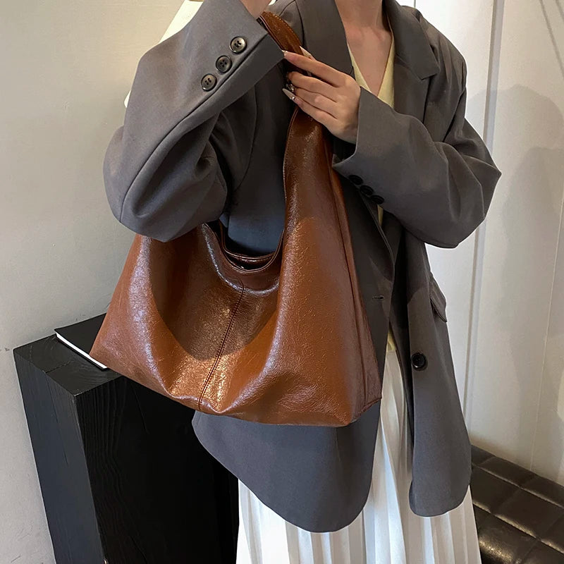 Sac à main effet cuir casual marron / cognac