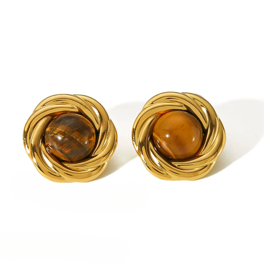 Boucles Œil-de-Tigre plaqué or 18K en pierre naturelle