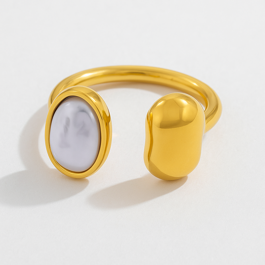 Bague Perle irrégulière, plaqué or 18K